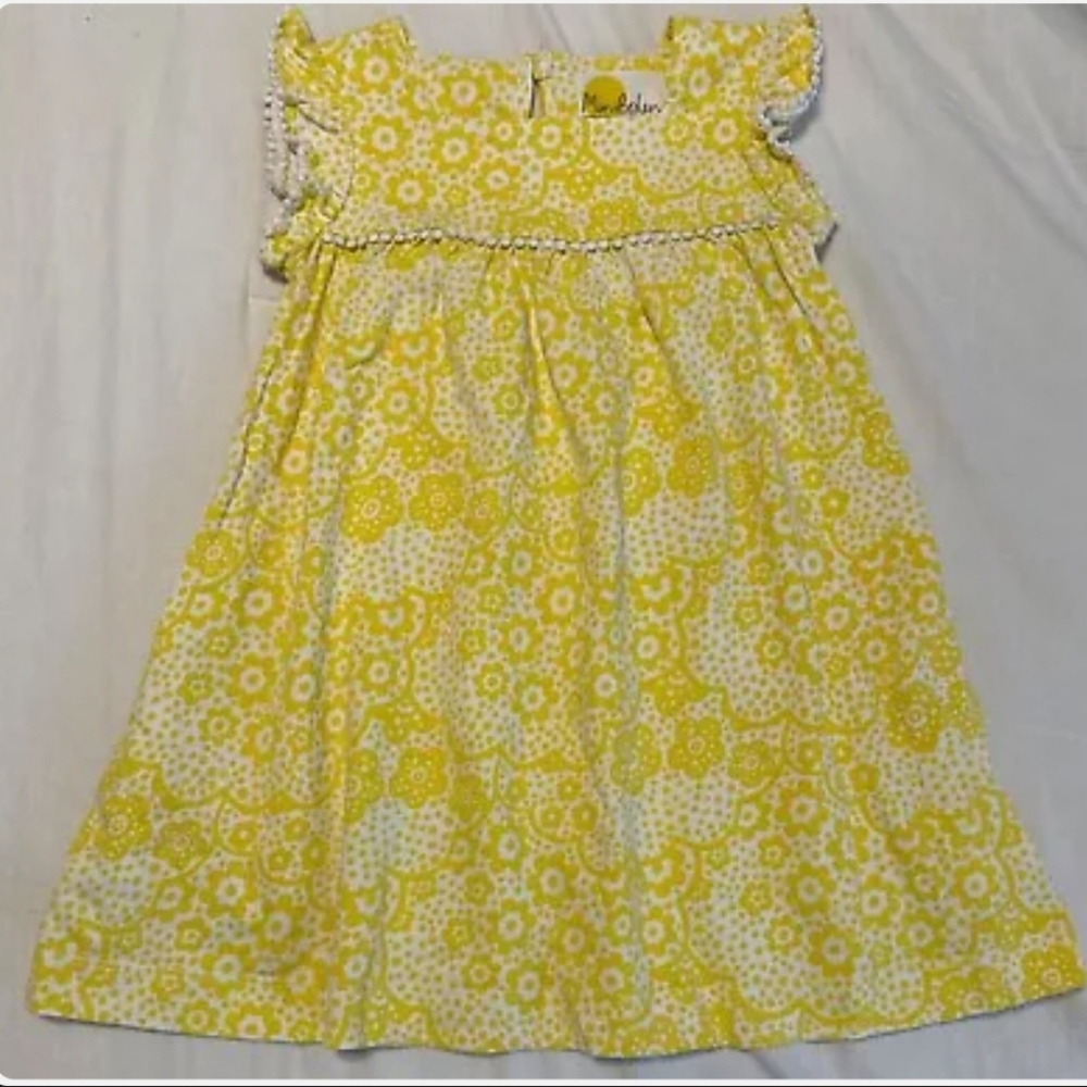 Mini Boden Yellow floral flutter sleeve dress